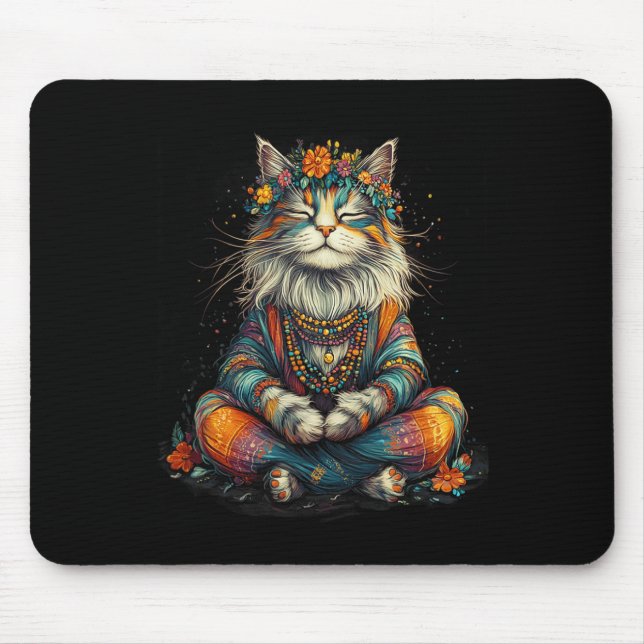 Mystical Meditating Cat - Boho Zen Artwork - Yoga  Mouse Mat (Front)