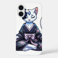 Mystical Meditating Cat in Floral Kimono