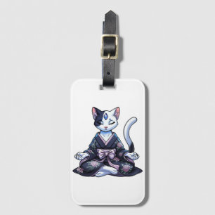 Mystical Meditating Cat in Floral Kimono Luggage Tag