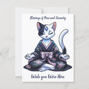 Mystical Meditating Cat in Floral Kimono Postcard