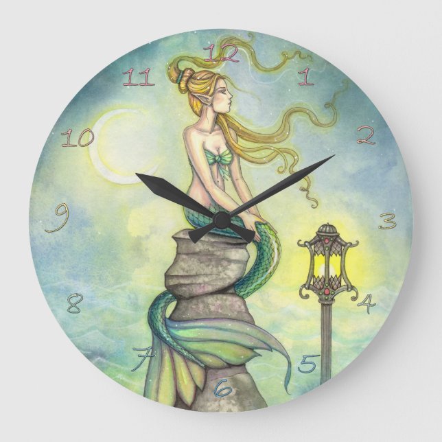 Mystical Mermaid Fantasy Art by Molly Harrison Large Clock (Front)