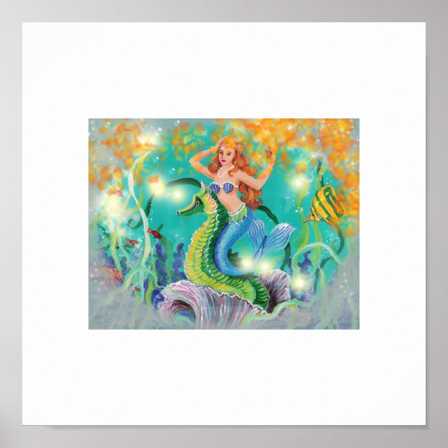 Mystical Mermaid n Seahorse Art Print (Front)