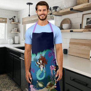 Mystical Mermaid Ocean Fantasy Blue Sea-Life Apron