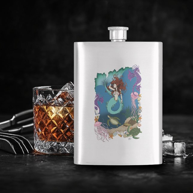 Mystical Mermaid Ocean Fantasy Blue Sea-Life Hip Flask (Creator Uploaded)