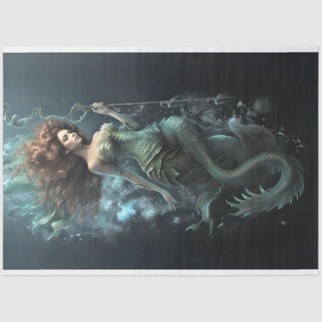 Mystical Mermaid Seahorse Under the Sea Decoupage Tissue Paper (Front)