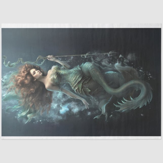 Mystical Mermaid Seahorse Under the Sea Decoupage Tissue Paper (Front)