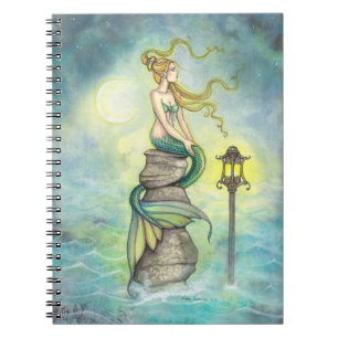 Mystical Mermaid with Lantern and Moon Fantasy Art Notebook