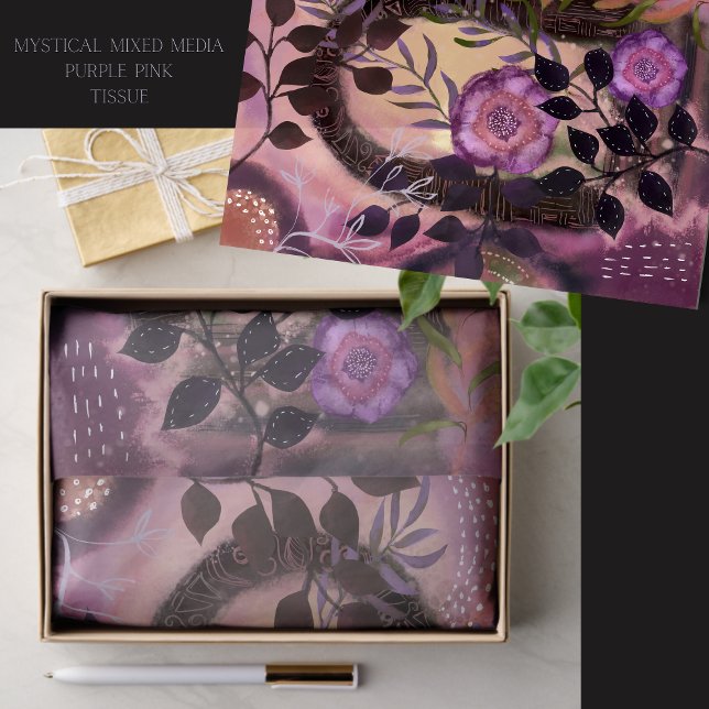 Mystical Mixed Media Floral Archway Purple Pink Tissue Paper (Mystical Mixed Media Floral Archway Purple Pink Tissue Paper)