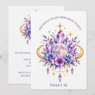 Mystical Moon and Crystals Birthday Party Girl Invitation