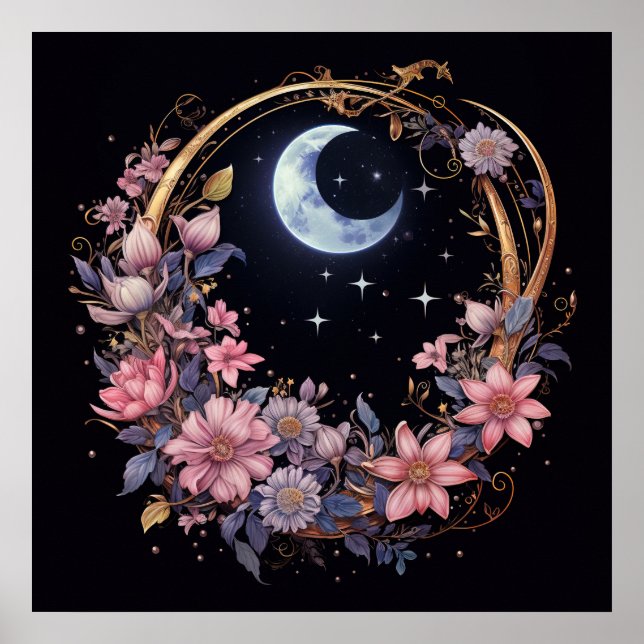 Mystical Moon and Flowers Poster (Front)