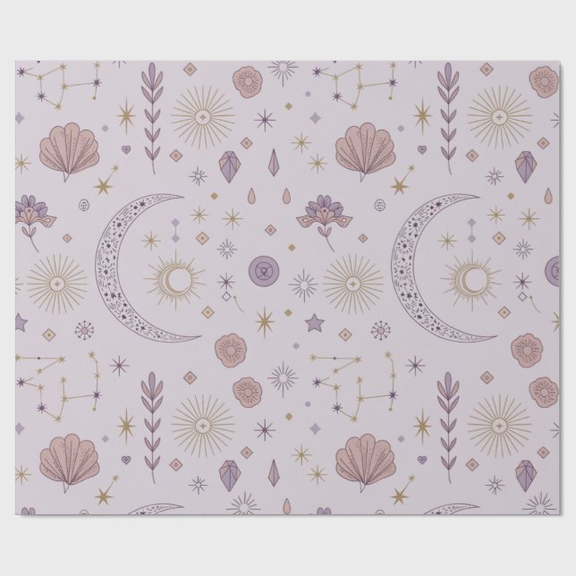 Mystical Moon and Stars Wrapping Paper | Celestial (Flat)
