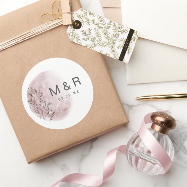 Mystical Moon Blush Pink Monogram Sticker (Gifting)