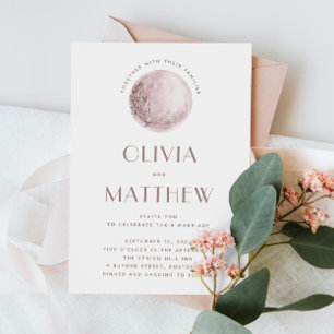 Mystical moon blush pink wedding + QR details Invitation