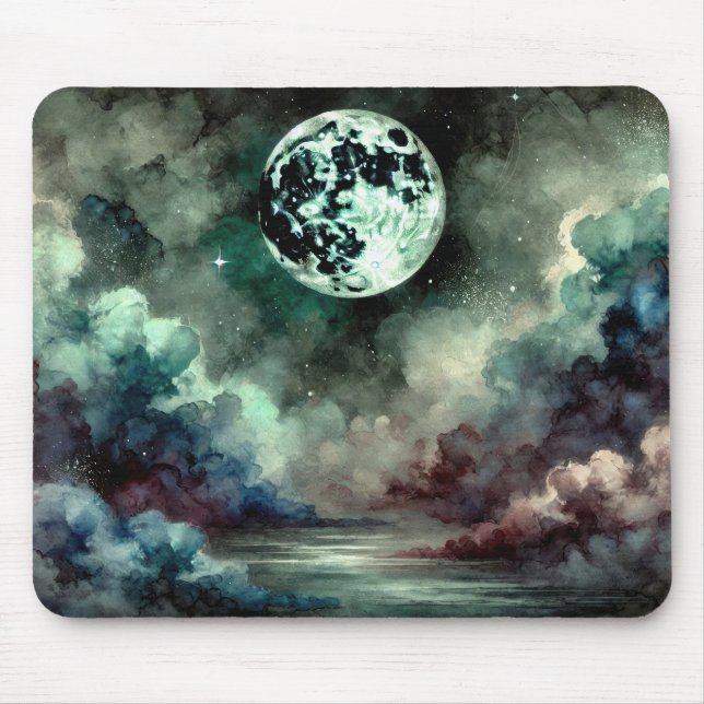 Mystical Moon Cosmic Clouds in Dreamlike Night Sky Mouse Mat (Front)