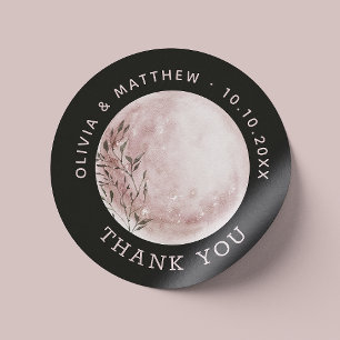 Mystical moon. Elegant black wedding thank you Classic Round Sticker