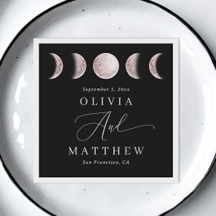 Mystical moon. Elegant delicate black wedding Napkin
