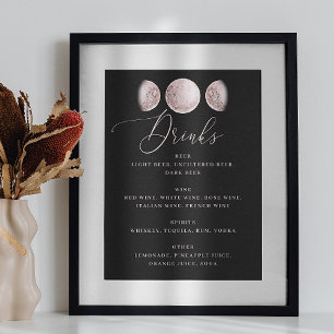 Mystical moon elegant script black wedding drinks poster