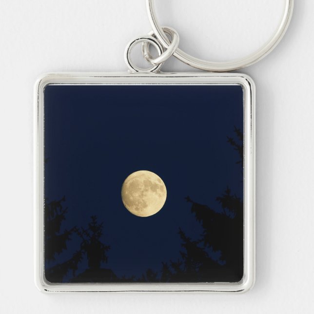 Mystical Moon & Night Forest Silhouette Keychain - (Front)