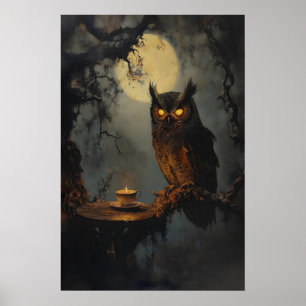 Mystical Moon Owl Art Dark Academia Cottagecore Poster