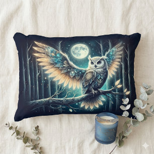 Mystical Moon Owl Celestial Forest Glow Decorative Cushion