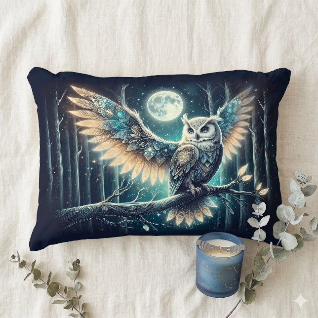 Mystical Moon Owl Celestial Forest Glow Decorative Cushion (Mystical Moon Owl Celestial Forest Glow Accent Pillow)
