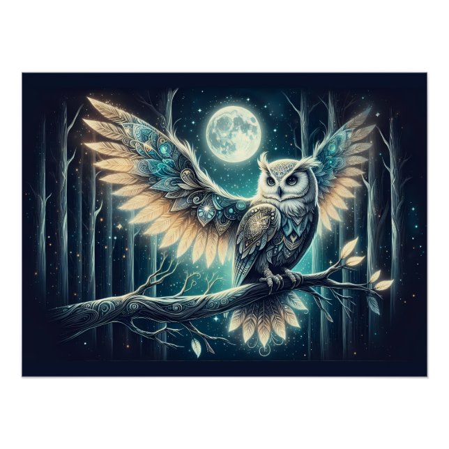 Mystical Moon Owl Celestial Forest Glow Poster (Front)