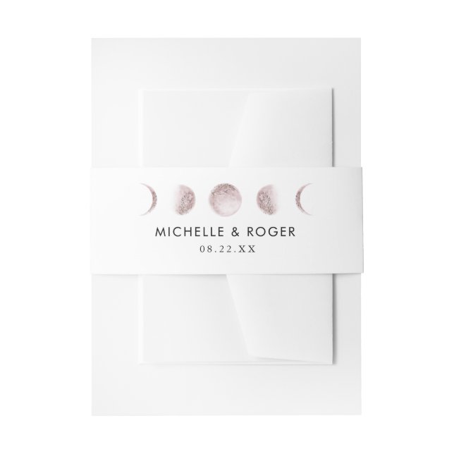 Mystical Moon Phases Blush Pink Wedding Belly Band Invitation Belly Band (Front Example)