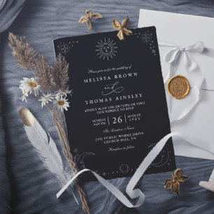 Mystical Moon Starry Night Boho QR Code Wedding Invitation