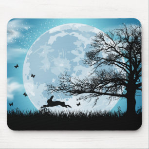Mystical Moon with Rabbit Silhouette Mouse Mat