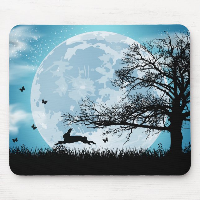 Mystical Moon with Rabbit Silhouette Mouse Mat (Front)