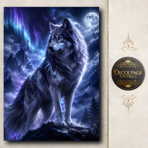 Mystical Moon Wolf Aurora Decoupage Tissue Paper