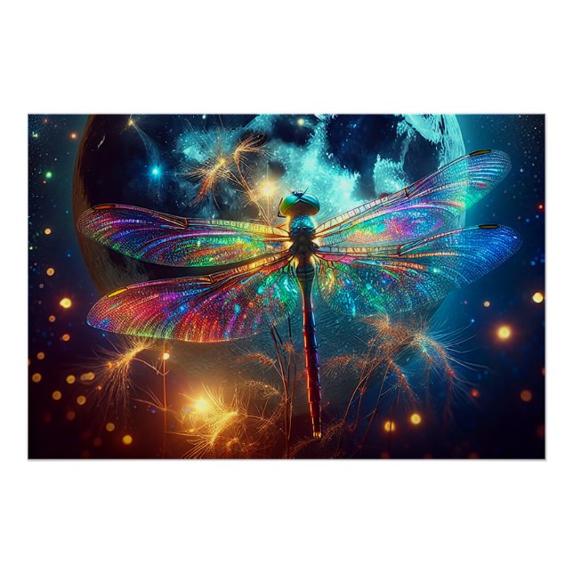 Mystical Moonlit Dragonfly Poster (Front)