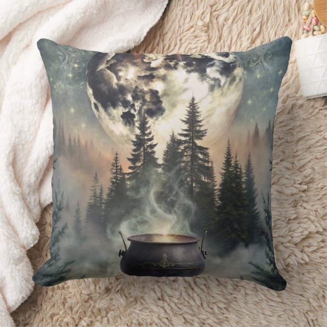 Mystical Moonlit Forest Cauldron -Witchy Magic Art Cushion (Blanket)