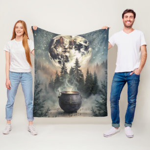 Mystical Moonlit Forest Cauldron -Witchy Magic Art Fleece Blanket