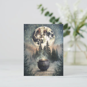 Mystical Moonlit Forest Cauldron -Witchy Magic Art Postcard