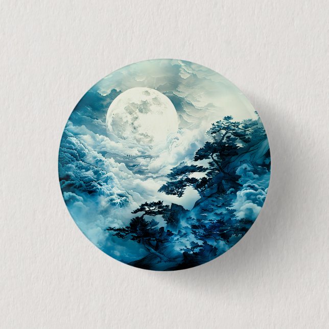 Mystical Moonlit Mountain Landscape 3 Cm Round Badge (Front)