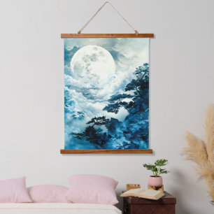 Mystical Moonlit Mountain Landscape Hanging Tapestry