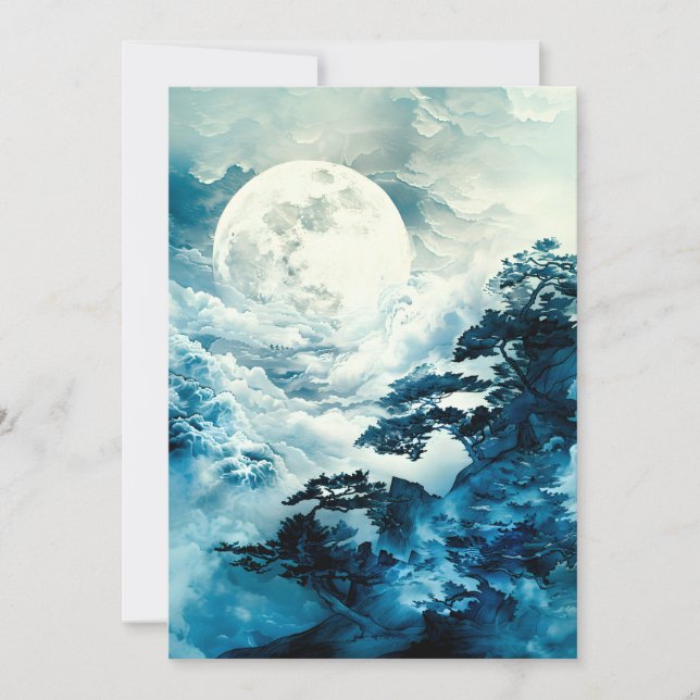 Mystical Moonlit Mountain Landscape Holiday Card (Front)
