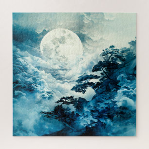 Mystical Moonlit Mountain Landscape Jigsaw Puzzle