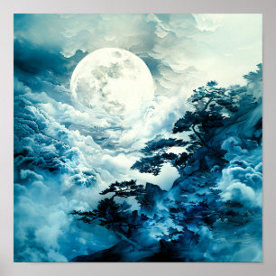 Mystical Moonlit Mountain Landscape Poster