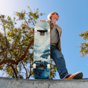 Mystical Moonlit Mountain Landscape Skateboard