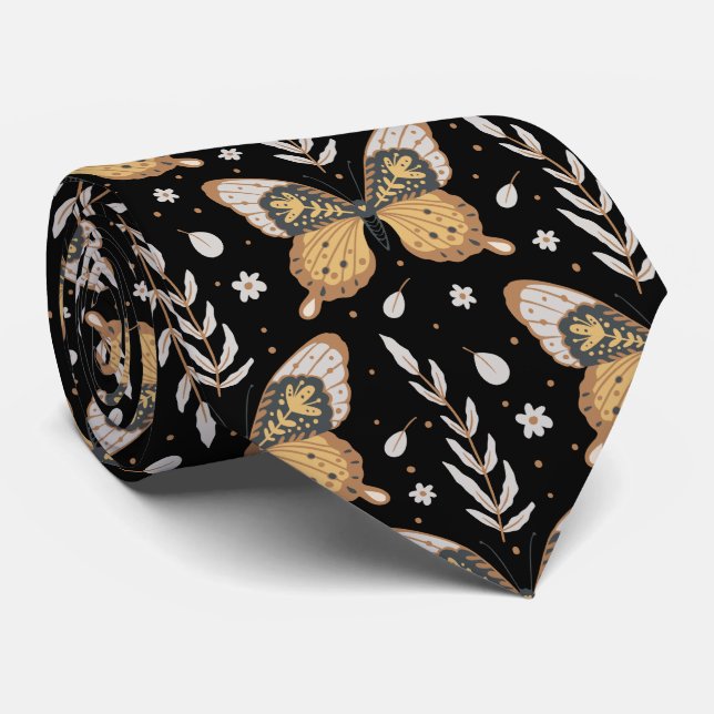 Mystical Moth Butterfly Pattern Tie (Rolled)
