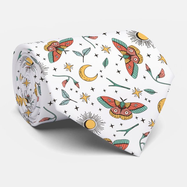 Mystical Moth Butterfly Pattern Tie (Rolled)