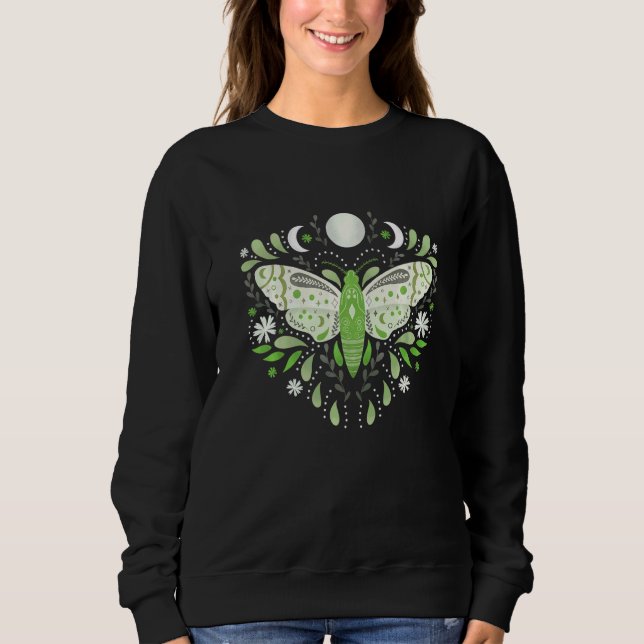 Mystical Moth Green Celestial Flower Moon Phases Sweatshirt (Front)