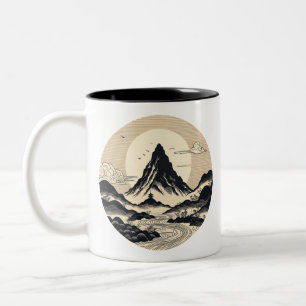 Mystical Mountain & Pagoda Traditional Japanese Two-Tone Coffee Mug