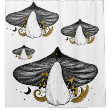 Mystical Mushroom & Moon Phases Shower Curtain