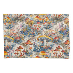 Mystical Mushrooms in Toile De Jouy Pillowcase