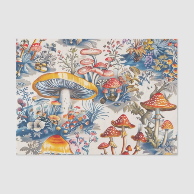 Mystical Mushrooms in Toile De Jouy Tissue Paper (Front)