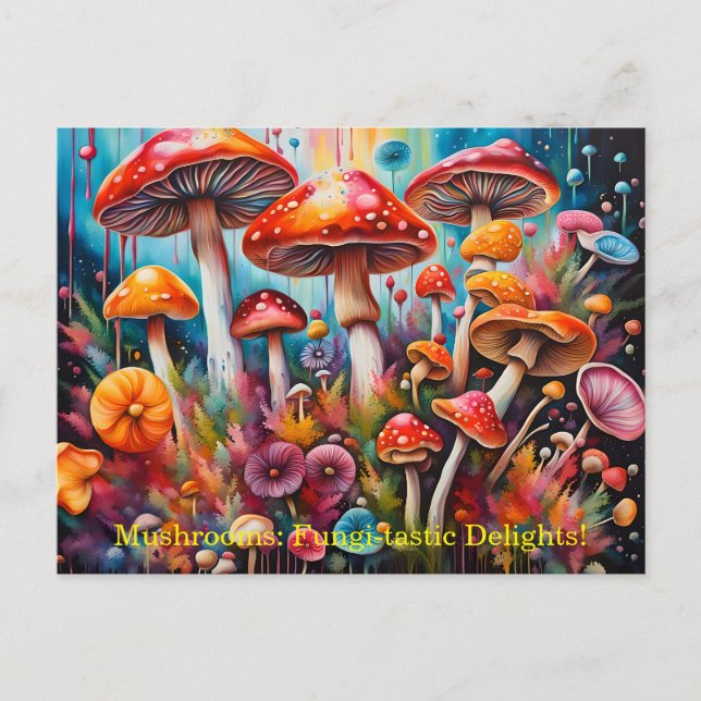 Mystical Mushrooms: Vibrant Fungi Fantasia Postcard (Front)