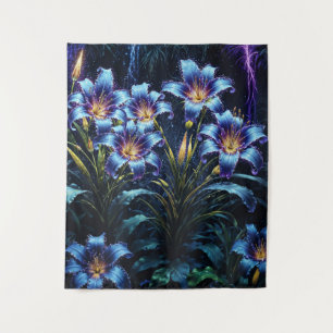 Mystical neon lilies botanical nature plants tapestry